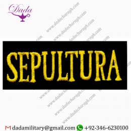 SEPULTURA - YELLOW ON BLACK RECTANGLE LOGO - EMBROIDERED IRON ON OR SEW ON PATCH
