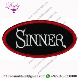 SINNER EMBROIDERED PATCH RELIGIOUS CHRISTIAN IRON-ON NAMETAG
