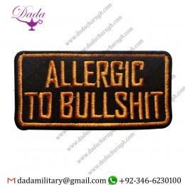 UNIQUE EMBROIDERED SEW PATCH (ALLERGIC TO BULLSHIT, ORANGE) 4X1.5 INCHES