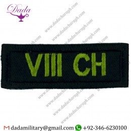 VIII CH (8TH CANADIAN HUSSARS) YELLOW ON BLACK EMBROIDERED NON-BRITISH ARMY SHOULDER TITLE