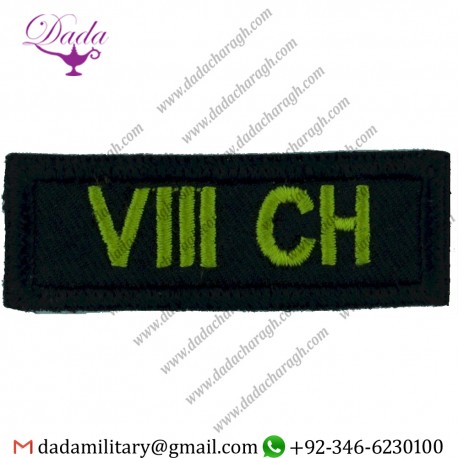 VIII CH (8TH CANADIAN HUSSARS) YELLOW ON BLACK EMBROIDERED NON-BRITISH ARMY SHOULDER TITLE