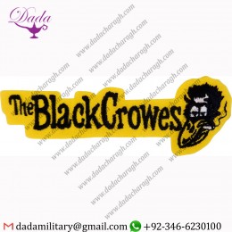 THE BLACK CROWES - LOGO WITH CROW ON YELLOW - EMBROIDERED IRON ON OR SEW ON PATCH