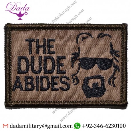 THE DUDE ABIDES, THE BIG LEBOWSKI 2X3 MORALE PATCH - MULTIPLE COLOR OPTIONS (COYOTE BROWN WITH BLACK)