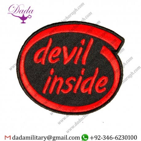 Unique Embroidered Sew on Patch (Devil Inside, Red) 4.2x3.5 inches