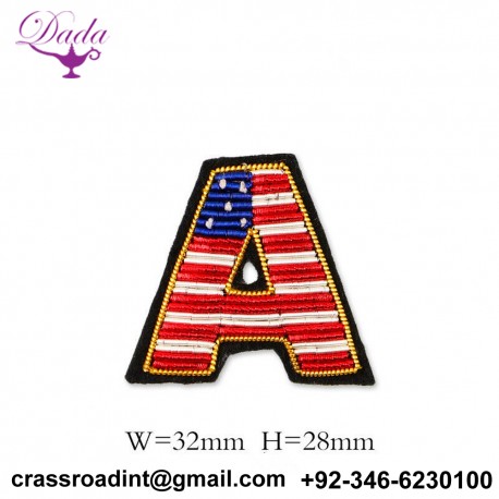 A letter Customized Bullion wire brooch pin hand embroidery brooch badges Bullion wire fashion jacket 
