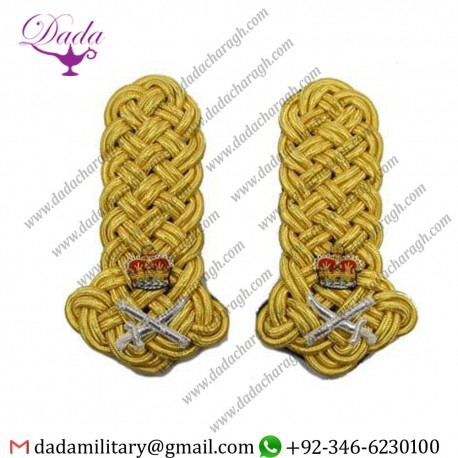 SHOULDER BOARD GOLD WIRE LIEUTENANT GENERAL CROWN CROSSED SWORD & BATON