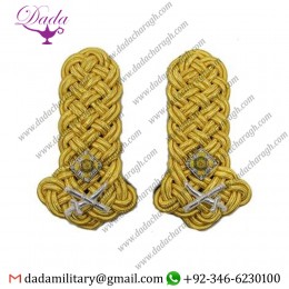 SHOULDER BOARD GOLD WIRE MAJOR GENERAL STAR CROSSED SWORD & BATON
