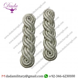 TWISTED SHOULDER CORD SILVER 3 PLY SHOULDER CORDS, TRIPLE TWIST, ARMY, MILITARY, OFFICERS, DRESS