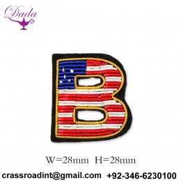 B letter Customized Bullion wire brooch pin hand embroidery brooch badges Bullion wire fashion jacket 