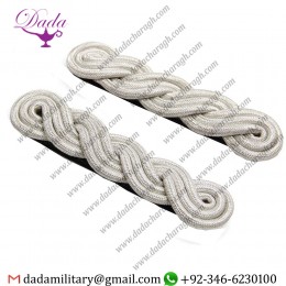 NARROW TWISTED BULLION SHOULDER BOARD EPAULETTES, SILVER