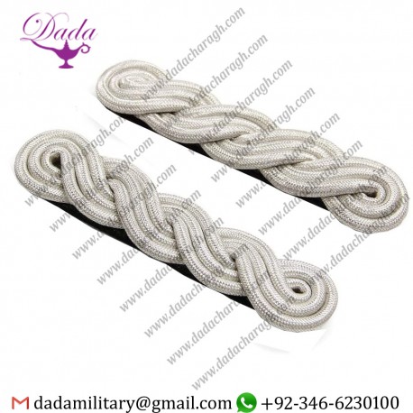 NARROW TWISTED BULLION SHOULDER BOARD EPAULETTES, SILVER