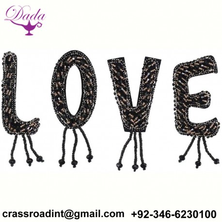 Beaded Letters Love Handmade Crystal Beading Fringe Patches for Clothes Applique