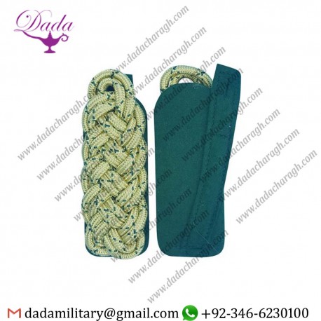 SHOULDER BRAID, MAJOR BRAID, ROUND CORD GOLD WITH GUNNER GREEN NATIONAL