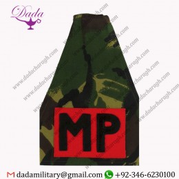 ROYAL MILITARY POLICE BRASSARD - BLACK MP ON RED ON DPM CAMOUFLAGE ARM-BAND OR BRASSARD