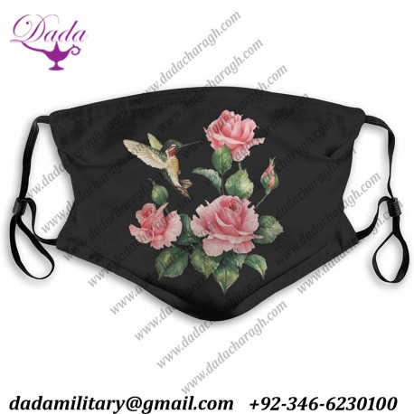 Hummingbird With Roses Dust Reusable Washable Face Mouth