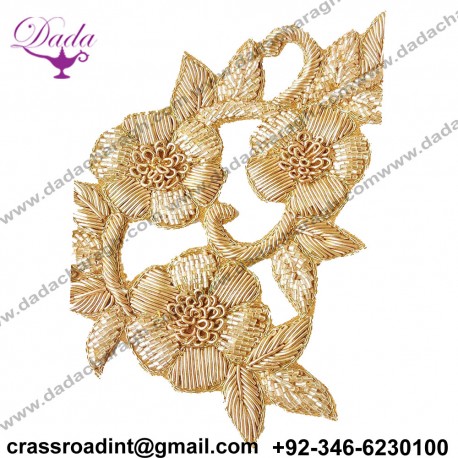 Boutique Golden Flower Work Embroidery Stitching Patches gold embroidery badge