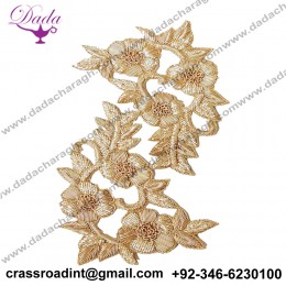 Boutique Golden Flower Work Embroidery Stitching Patches motif
