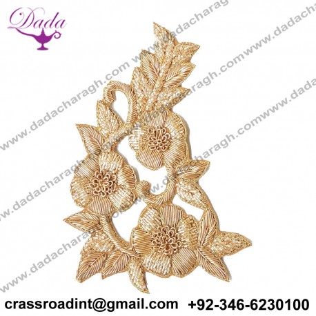 Boutique Golden Flower Work Embroidery Stitching Patches