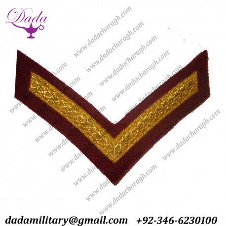 Army Chevron Lance Corporal Chevron, Medical Cherry, Mess Dress, 1 Bar, Gold, Army, Military