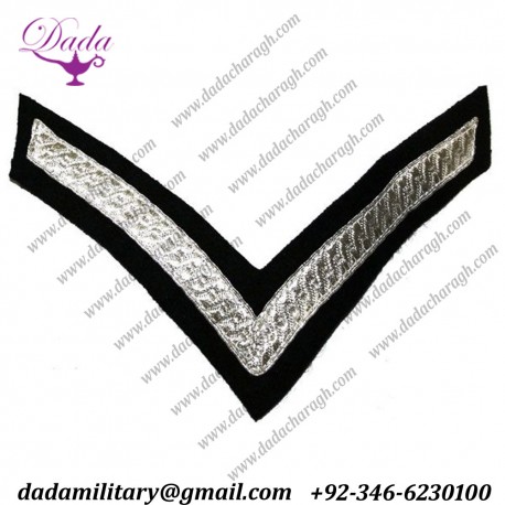 Army Chevron Lance Corporal Chevrons - Silver on Black
