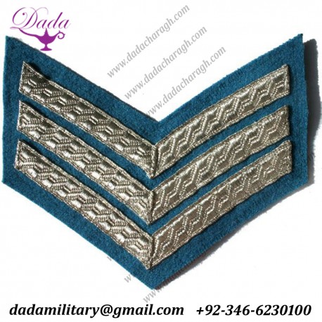 British Army ranks Sergeant Silver On QOY Blue Rank Chevron