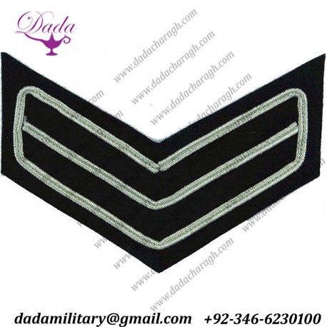 Military Chevron Hon Artillery Coy Blue Tunic Rank Chevrons - 2 Bars Silver Outline Blue Bullion wire-embroidered