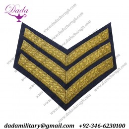 Military Grade Insignia RAF Sergeant Chevron, 3 Bar Rank Badge, Mess Dress, RAF Blue, Tapes, Gold and Blue