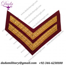 Military Grade Insignia RAMC Corporal Chevron, Medical Cherry, Mess Dress, 2 Bar, Gold, Army, Military