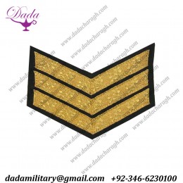 Military Grade Insignia RDG Mess Dress Sergeant Chevron, 3 Bar Gold Black, Sgt Army, Shamrock, Dragoon