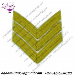 Sergeant Rank Stripes - Tropical Gold On White Bullion wire-embroidered Air Force Rank Badge