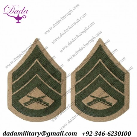 U.S. MARINE CORPS CHEVRON STAFF SERGEANT - GREEN EMBROIDERED ON KHAKI, FEMALE