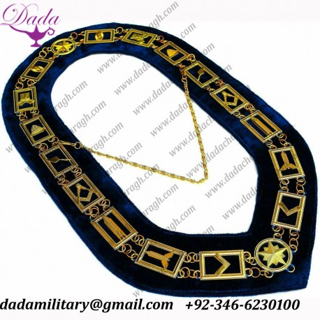 Masonic Regalia Master Mason GOLD PLATED Chain Collar BLUE Backing