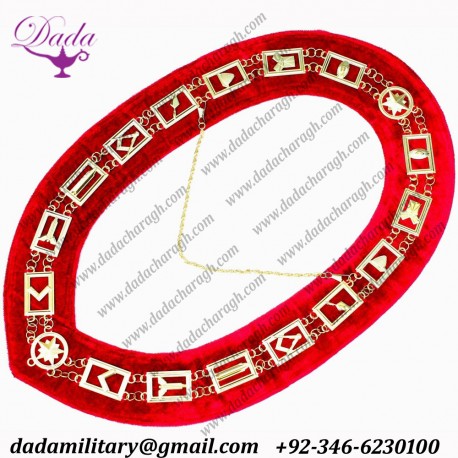 Masonic Regalia Master Mason GOLDEN Metal Chain Collar RED Backing