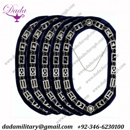 Masonic Regalia Master Mason SILVER Metal Chain Collar BLUE Backing