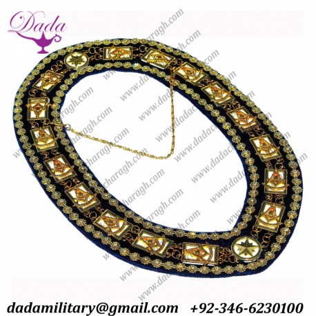 Masonic Regalia PAST MASTER RHINESTONE WHITE BLUE BACKING Collar