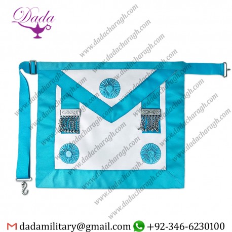 Turquoise Color Masonic Master mason Leather Rosettes Apron