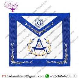 Wreathed Past Master Embroidered Border Masonic Apron - Blue & White