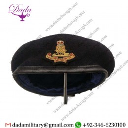 Blue Beret & Embroidered Badge Army Military Silk Lined, Royal Artillery Officers