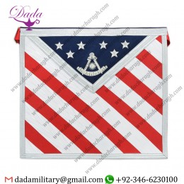 American Flag Past Master Masonic Apron - Red White & Blue