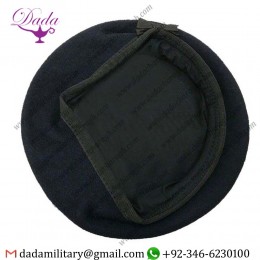 Custom Made Intramark Navy Blue Officers Beret Silk Band, Army Military, Crown, 100% Wool