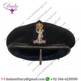 Army, Military, Silk Lined, Royal Signals Officers Blue Beret & Embroidered Badge