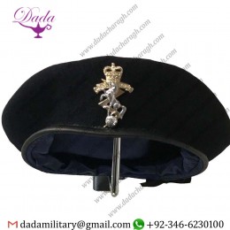 Reme Blue Beret & Small Crown Metal Badge, Engineers, Army, Silk Lined, Wool