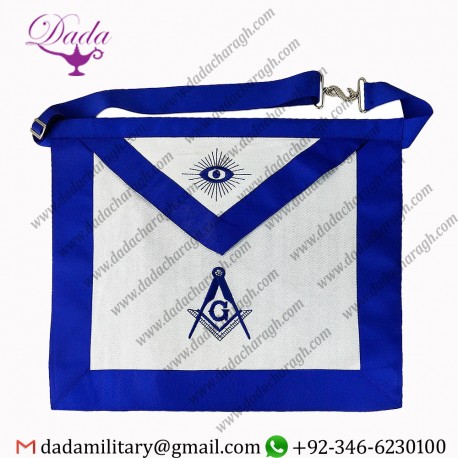 Custom Mason Master Freemason Apron Design Hand Made White Cloth Lodge Blue Edge Embroidered Masonic Logo