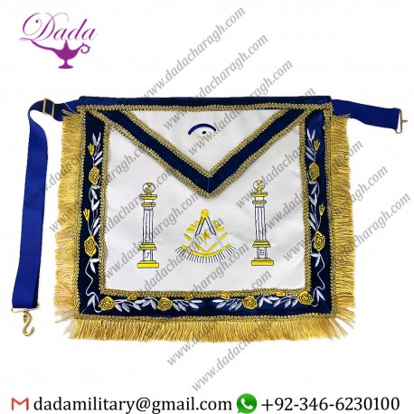 Customized Past Master Mason Masonic Apron With Embroidered Border Gold Tassel Masonic Apron