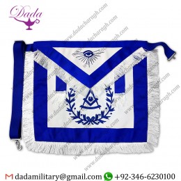 Freemason Past Master Apron Blue With Tassel White Synthetic Leather Masonic Apron