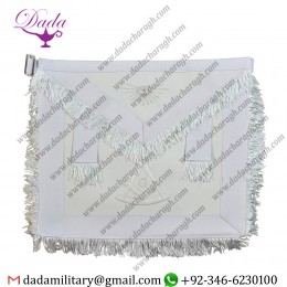 Fringed Past Master with G Masonic Apron - White