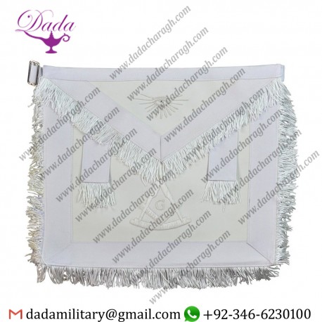 Fringed Past Master with G Masonic Apron - White