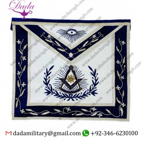 Funeral Past Master with Embroidered Border Masonic Apron - Blue & White