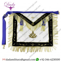 Gold Fringe White Leather Square Blue Lodge Past Master Masonic Apron