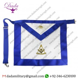 Hand Embroidered Gold Thread Masonic Grand Lodge Officer Blue Cloth Freemason Past Master Regalia Apron